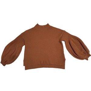 Loveriche Brown Balloon Sleeve Midi Neck Sweater